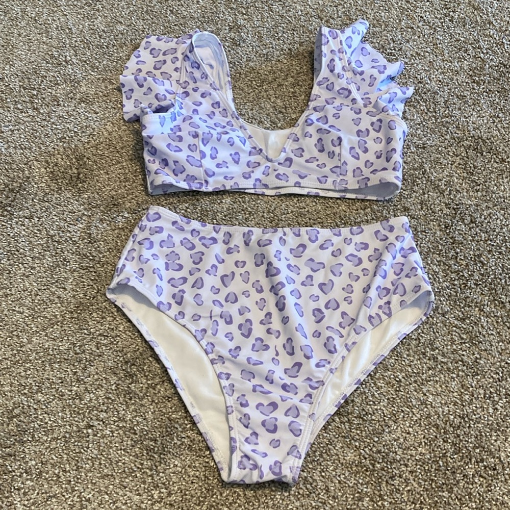 SHEIN 2 piece bathing suit, white/purple, size small